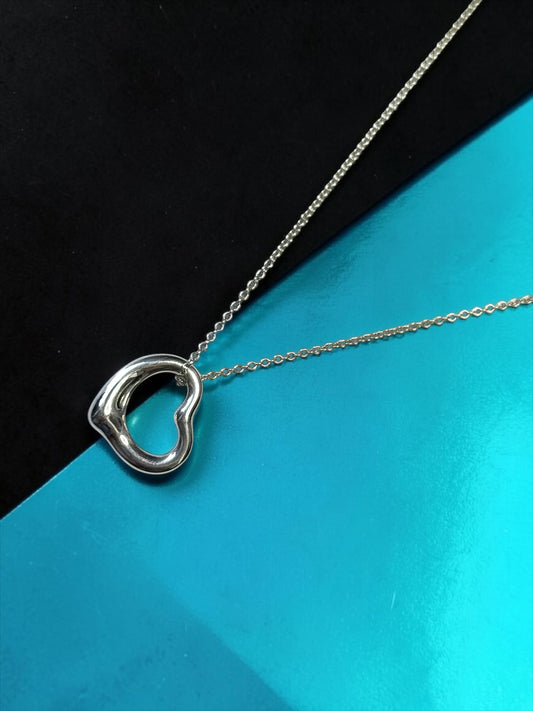 Tiffany & Co Iconic Open Heart Medium Elsa Peretti Silver Pendant & Chain