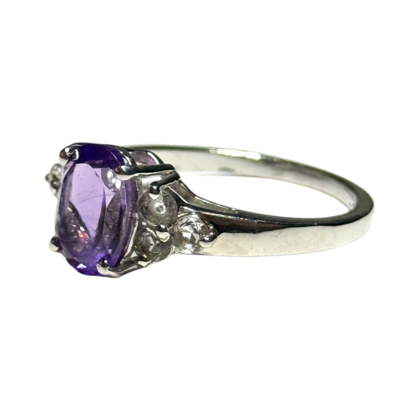 New Amethyst & White Topaz Silver Ring Size N - CSC