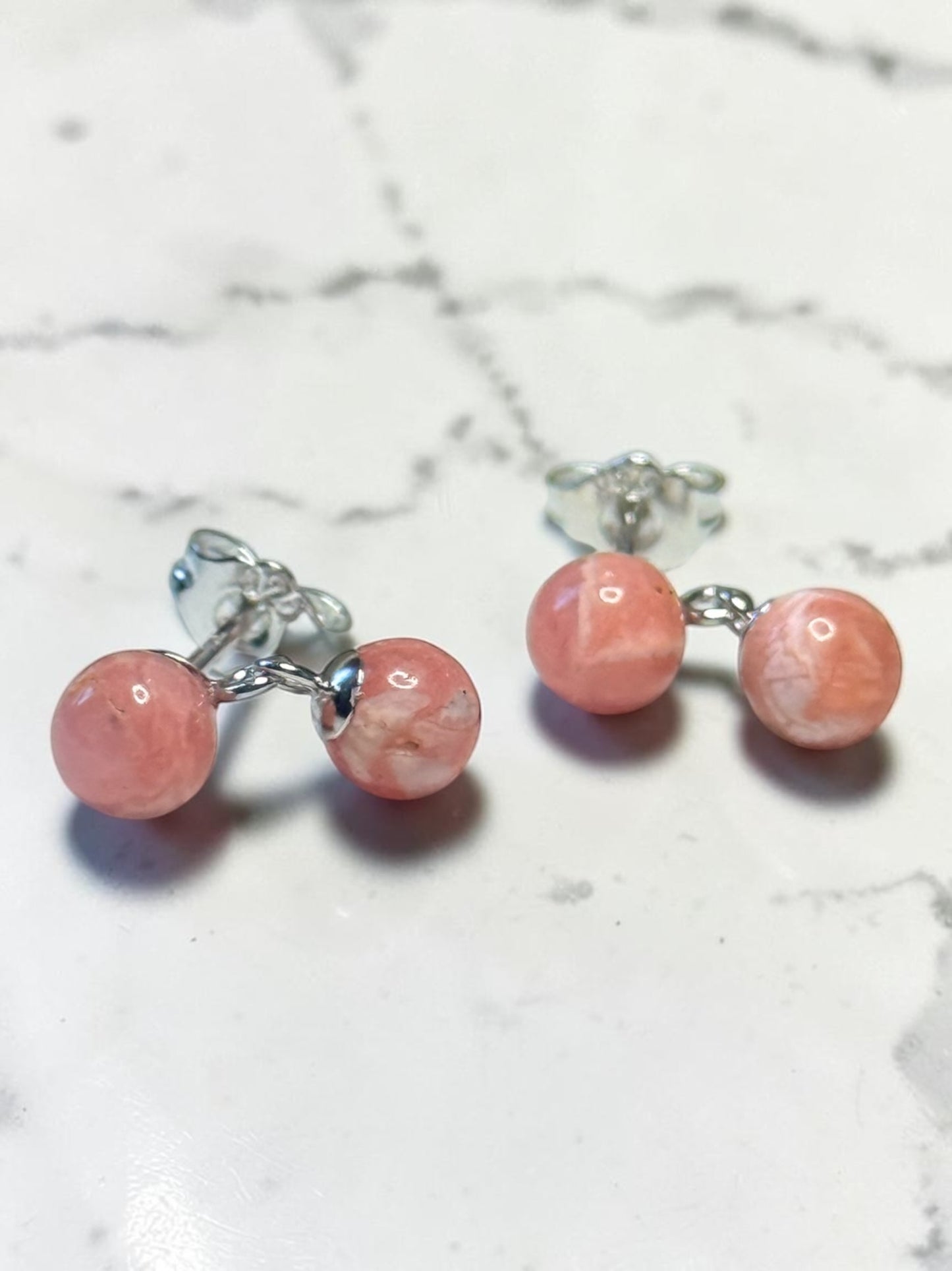 Genuine 5mm Rhodochrosite Drop 925 Silver Earring Studs 2 Carats