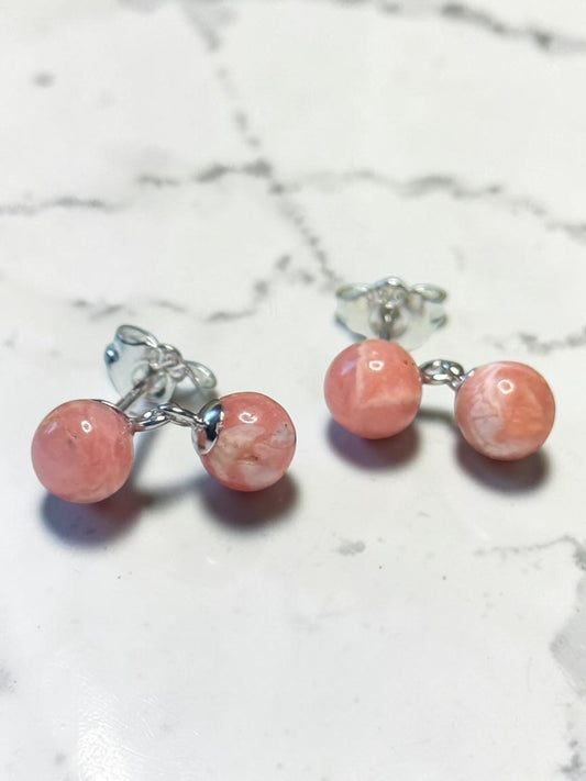 Genuine 5mm Rhodochrosite Drop 925 Silver Earring Studs 2 Carats