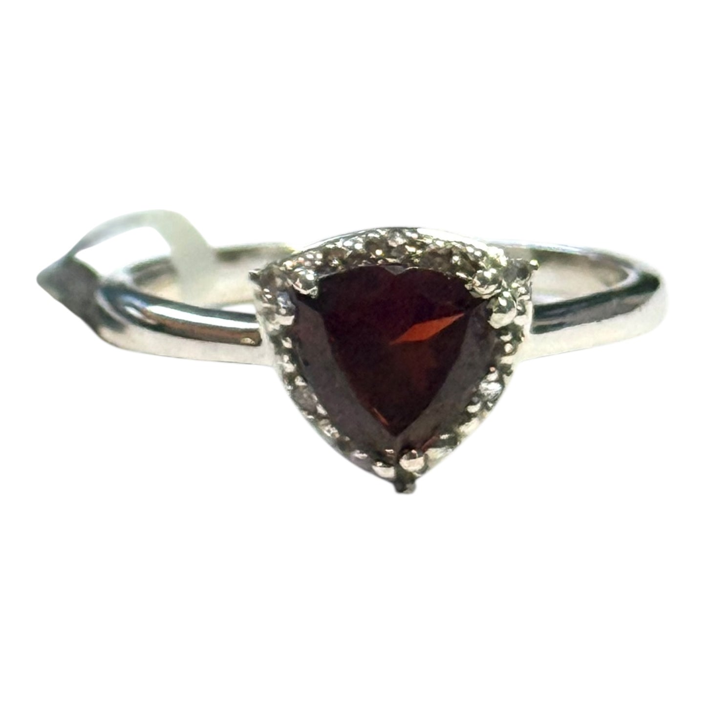 New Garnet Trillion & Zircon Silver Ring Size P CSC
