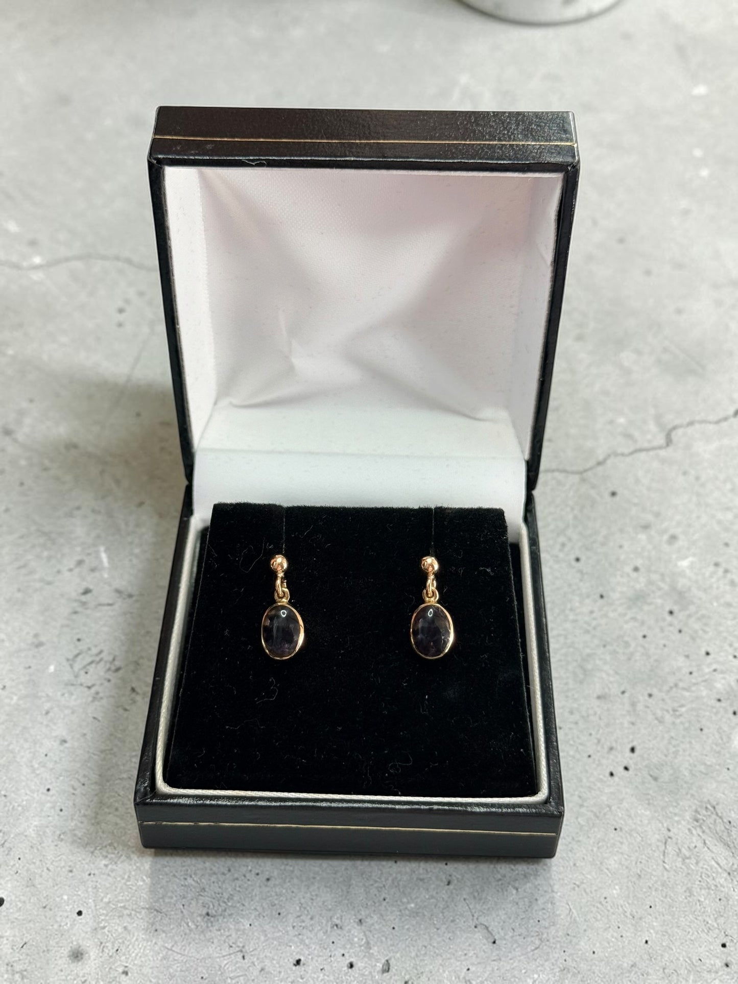 Pretty Vintage Blue John 9K Gold Dangle Earrings Hallmarked