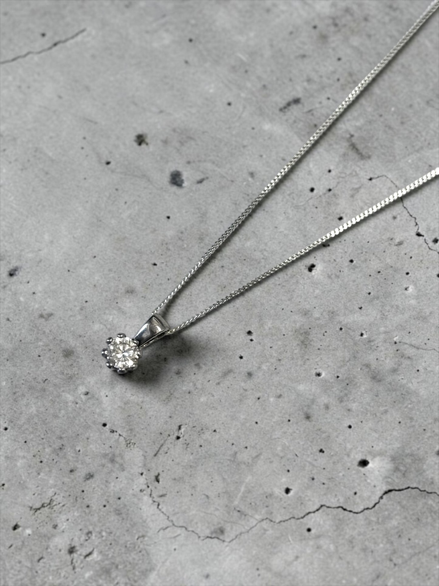 Solitaire 1/4 Carat 9k White Diamond Pendant & New 9K 18" Chain