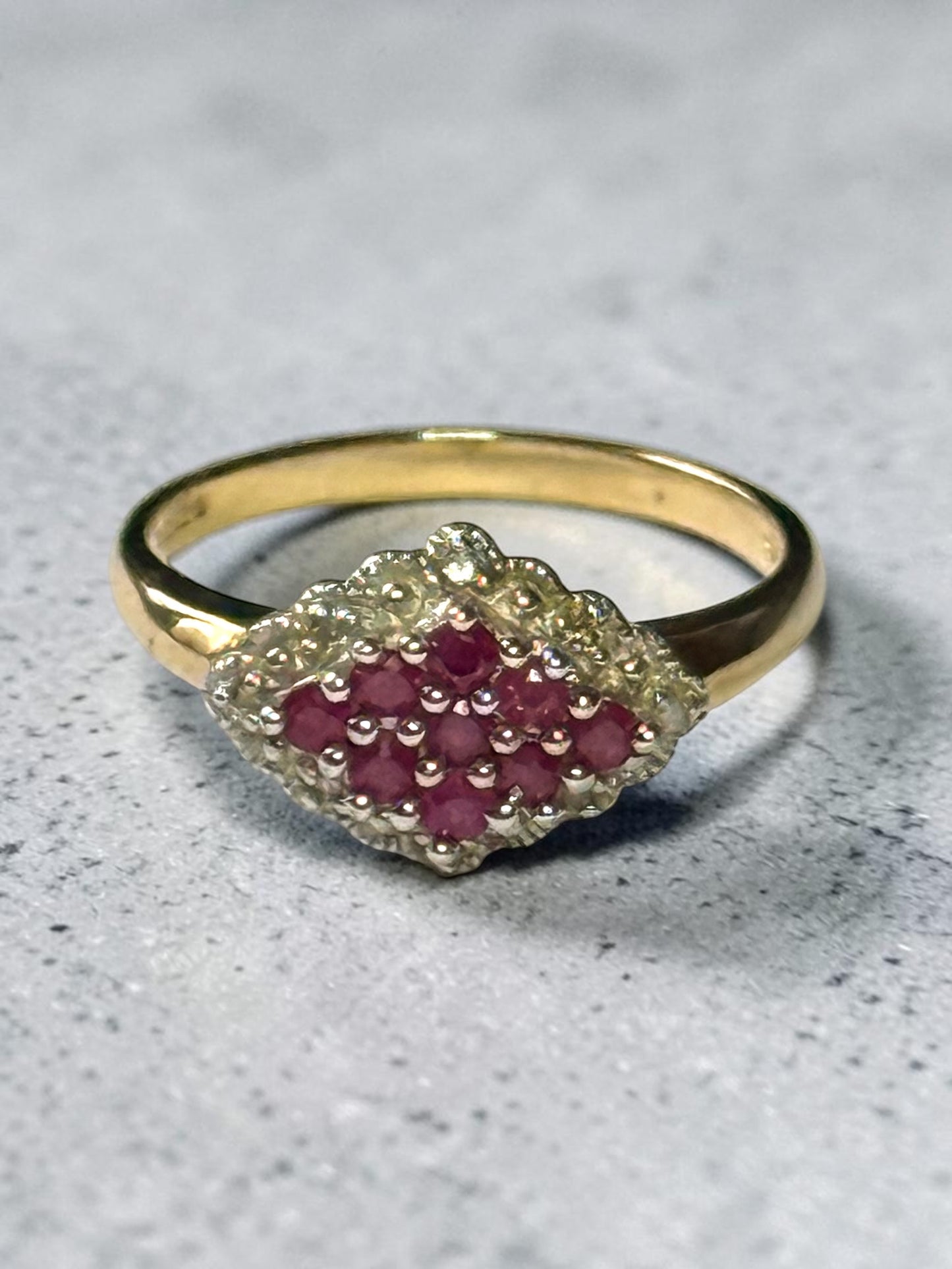 Ruby & Diamond 9k Gold Cocktail Ring Size P 1/2
