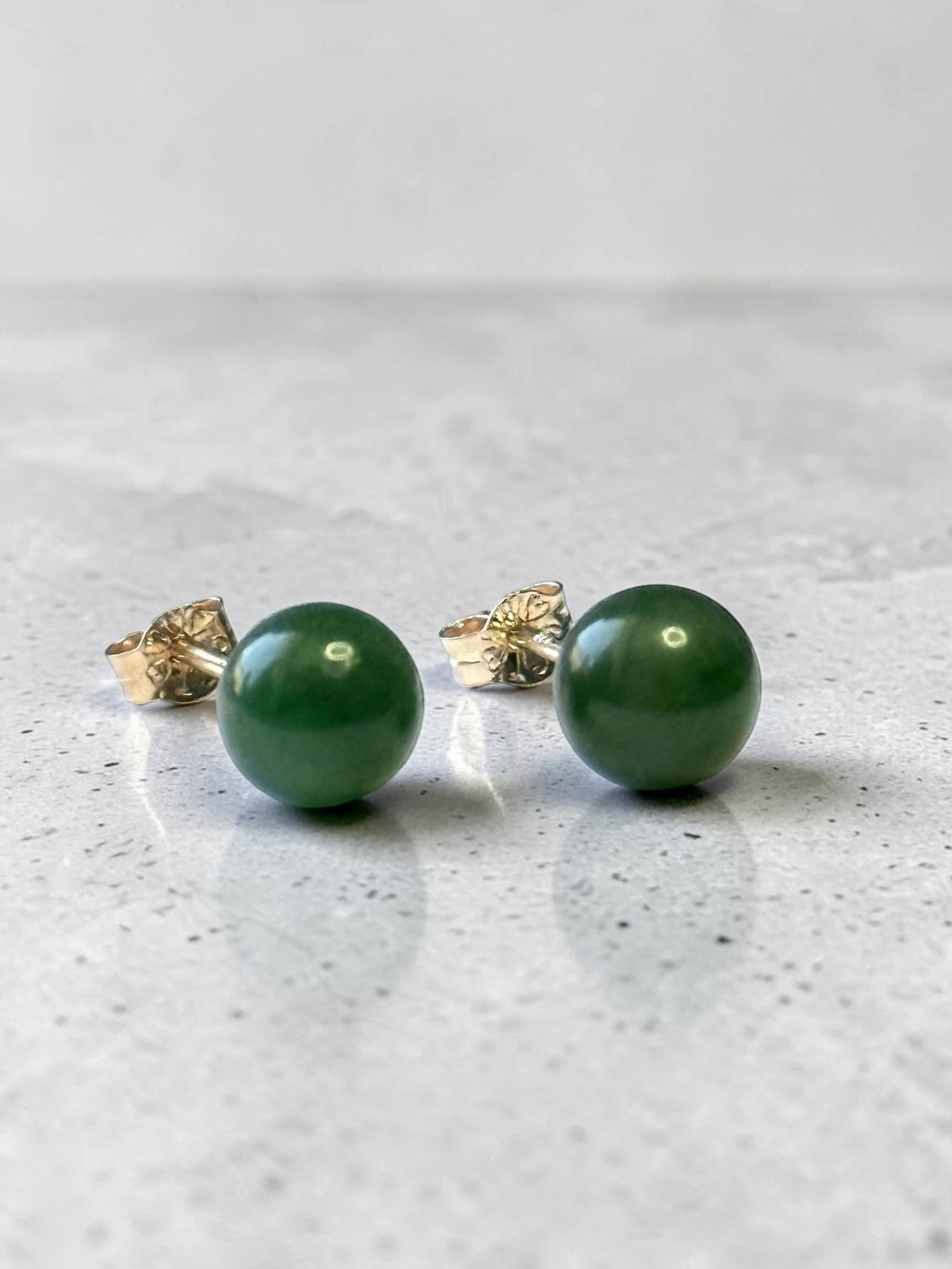 Genuine 6mm Nephrite Jade 9ct Gold Earring Studs 2 Carats