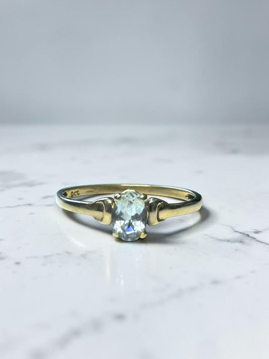 Vintage Aquamarine Solitaire 9ct Gold Ring Size L1/2
