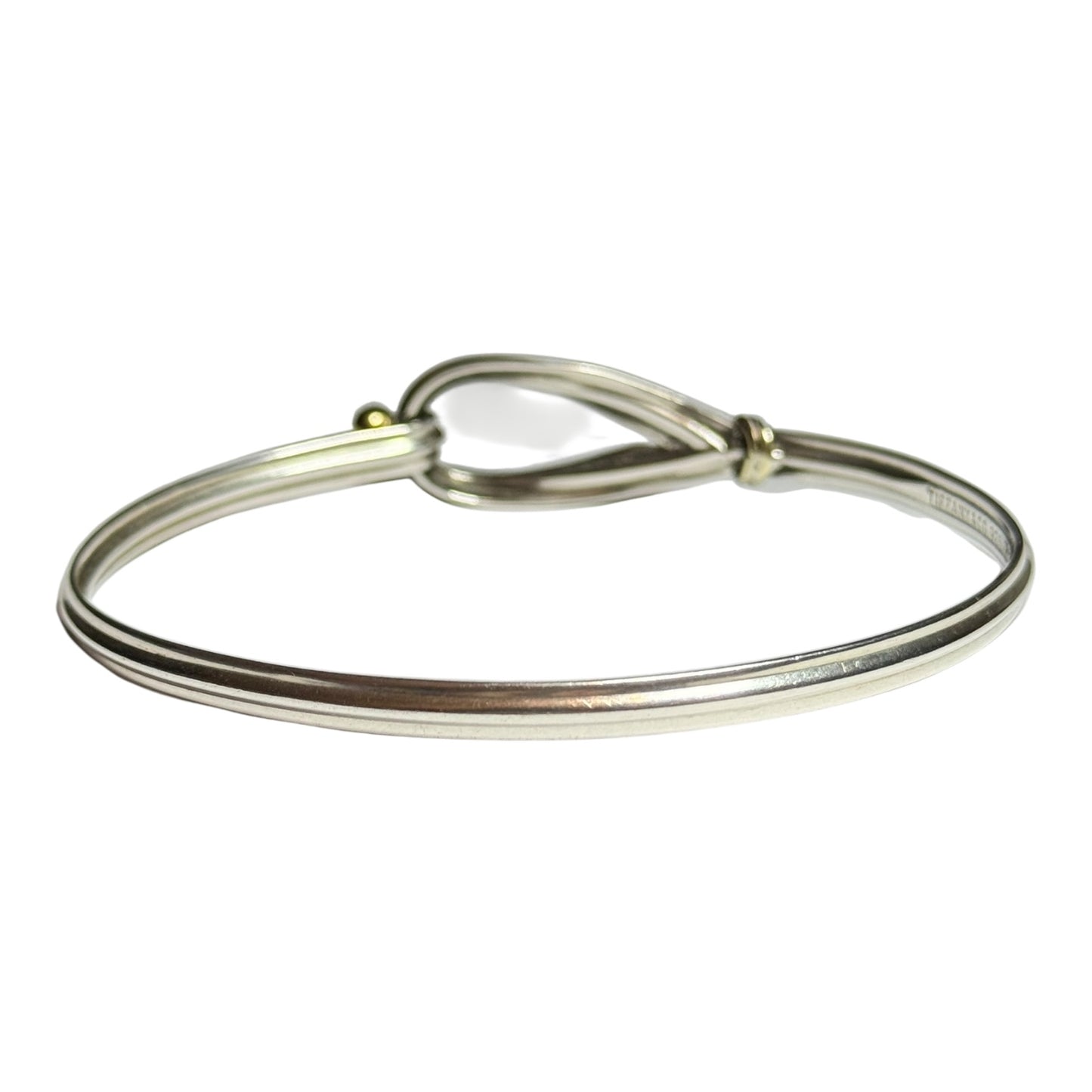 Rare Vintage 7" Tiffany & Co 925 Silver/18kt Gold Hook & Eye Ribbed Bangle