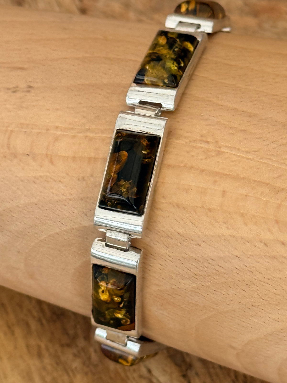 Quality Baltic Amber Panel 925 Silver Bracelet 8"
