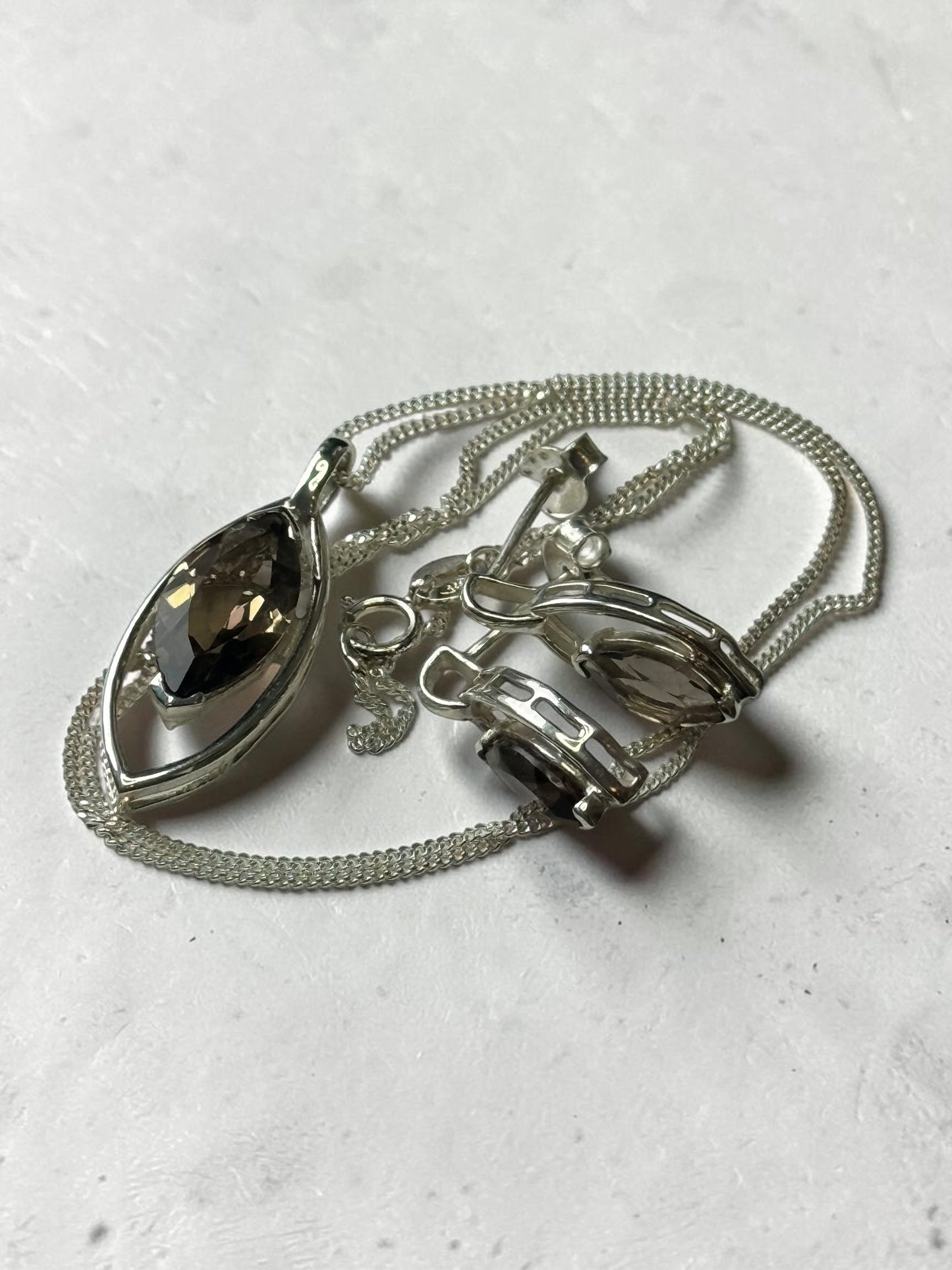 Smokey Quartz Marquis Silver 925 Jewellery Set
