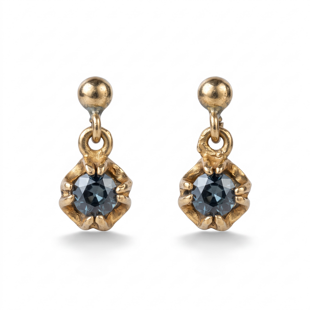Vintage Natural Sapphire 9k Gold Stud Earrings Goldsmiths Hallmarked