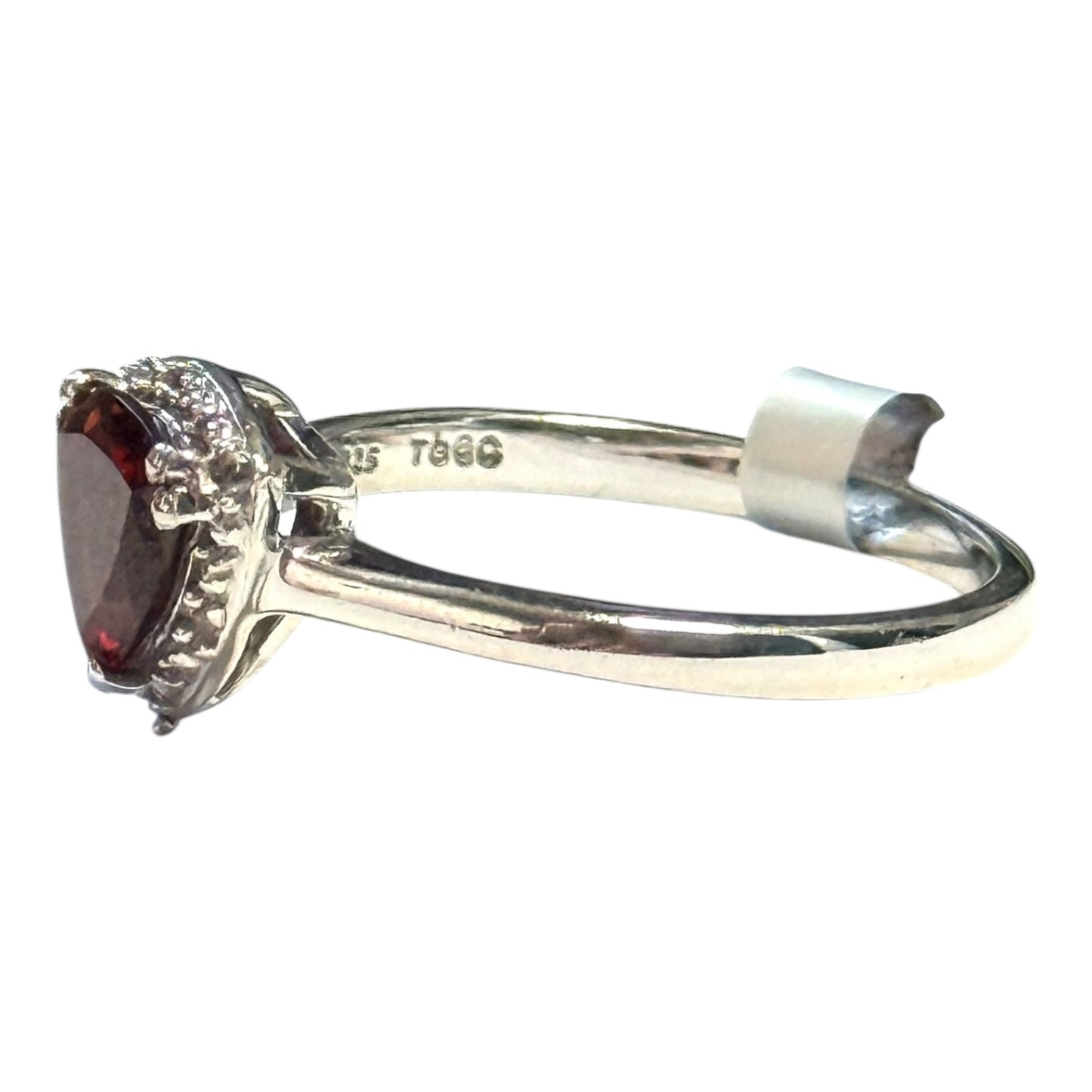 New Garnet Trillion & Zircon Silver Ring Size P CSC