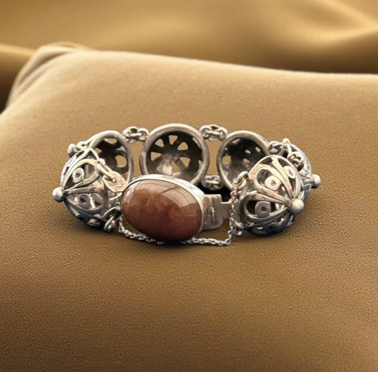 Devine Vintage Silver Mounted Brown Chalcedony & Silver Bracelet