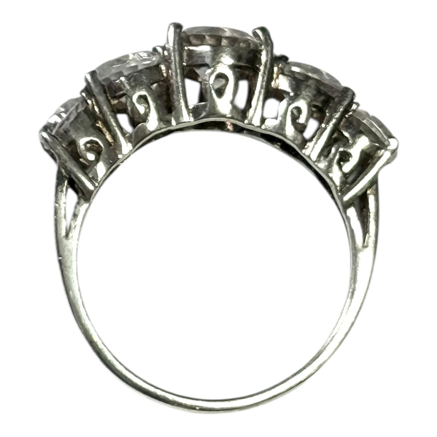 Vintage Preloved Five Stone CZ Graduated Gem Silver Ring Size P