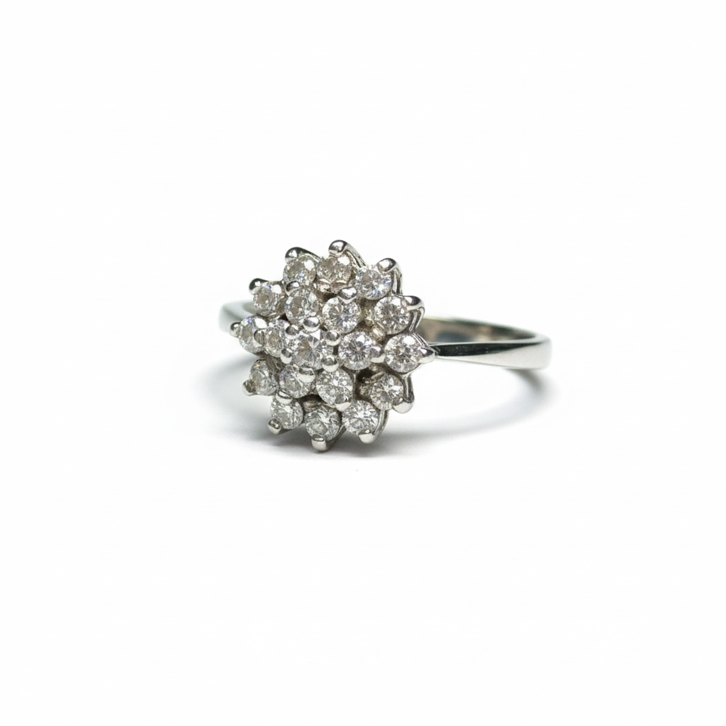 Sparkling Multi Gem Cluster CZ Silver Ring Size O