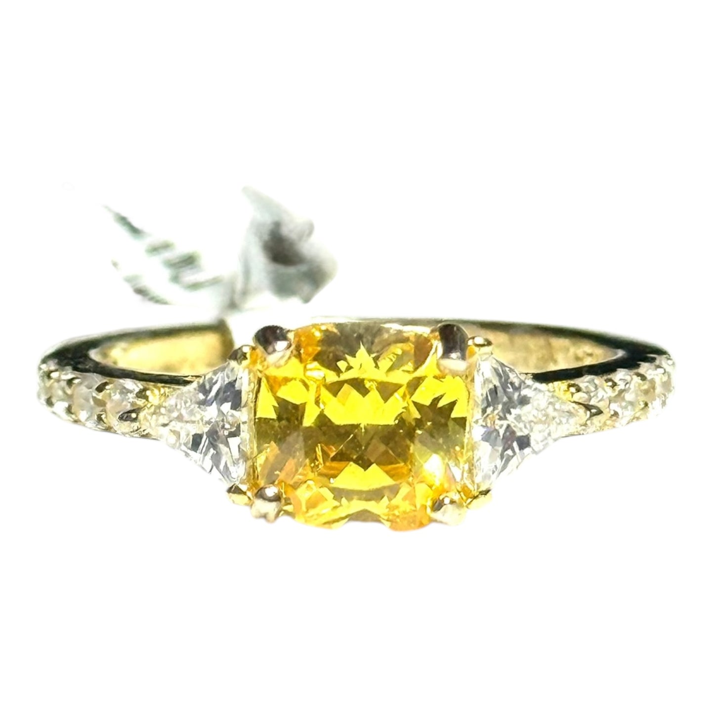 New Citrine & White CZ GP Silver Ring Size P CSC