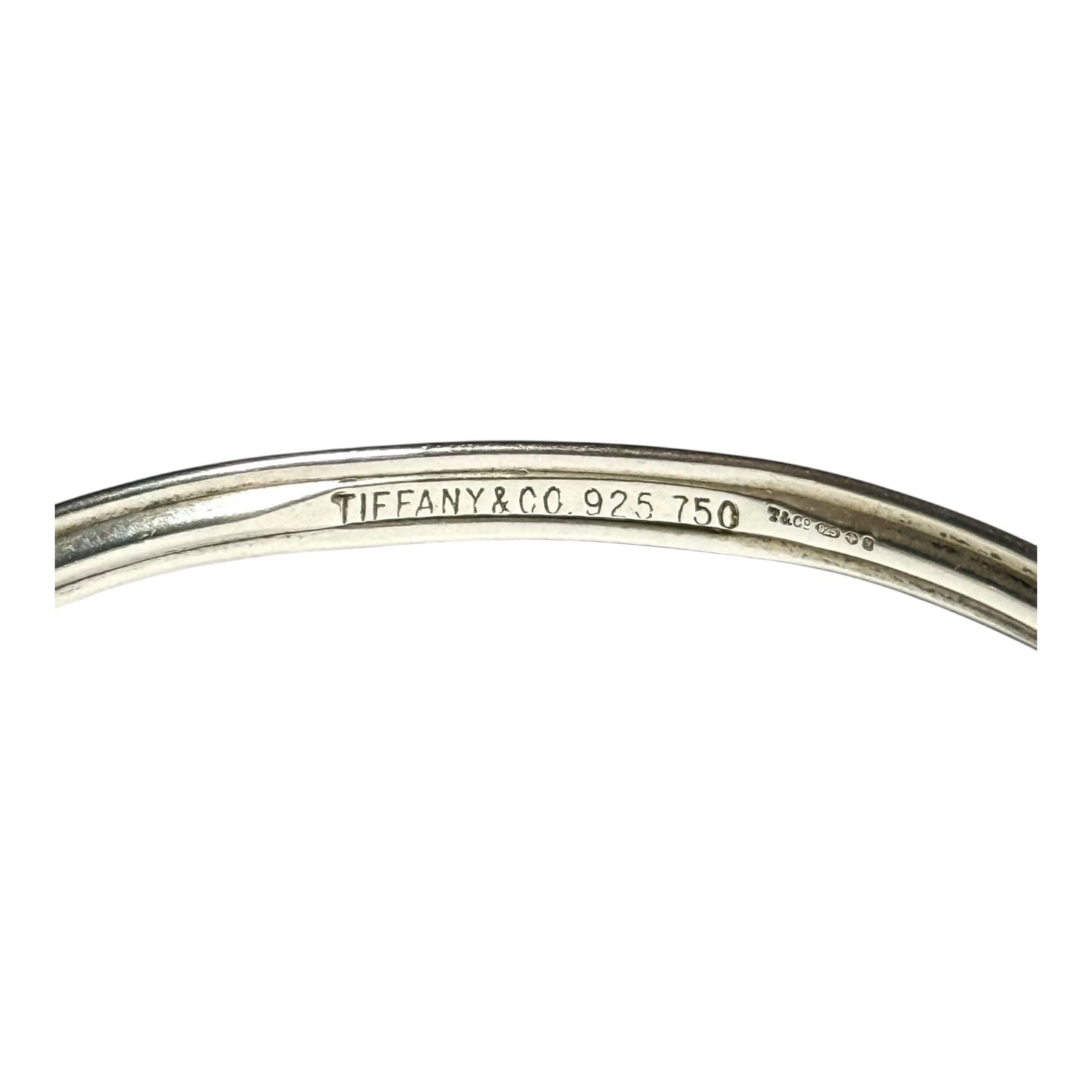 Rare Vintage 7" Tiffany & Co 925 Silver/18kt Gold Hook & Eye Ribbed Bangle