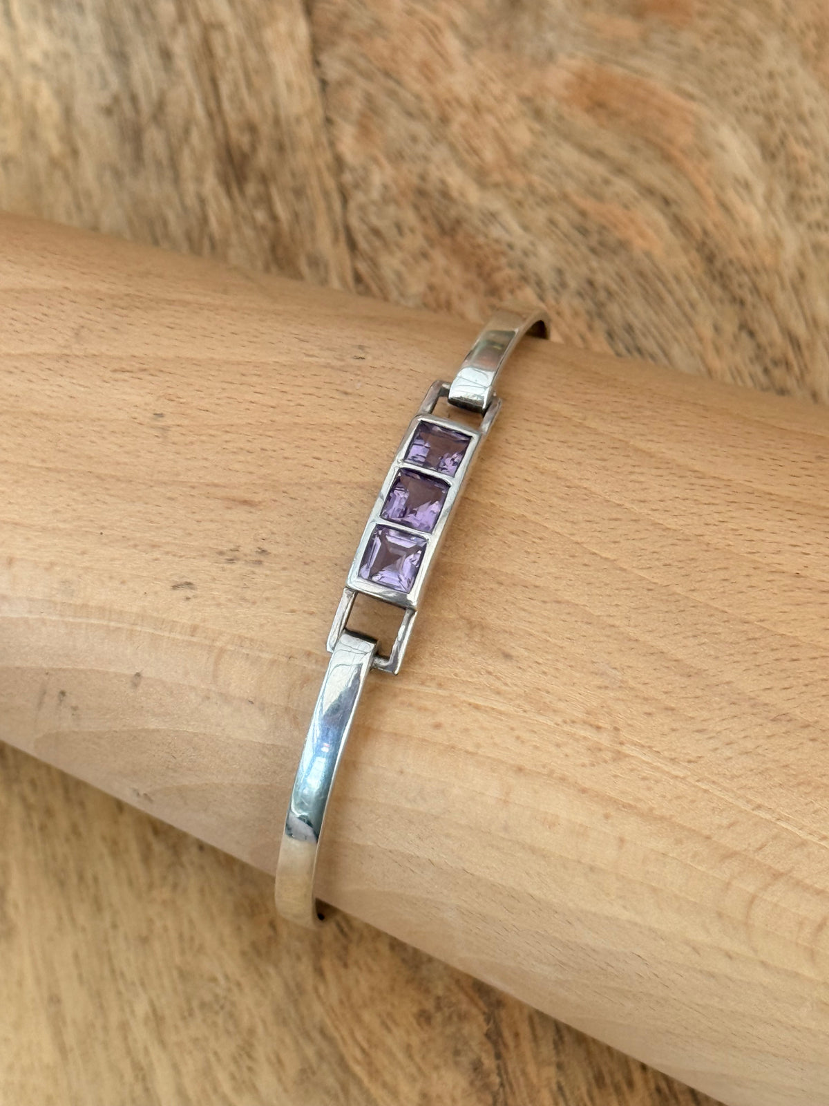 Quality Vintage Hallmarked Amethyst Hinged 925 Silver Bracelet 7" Kit Heath