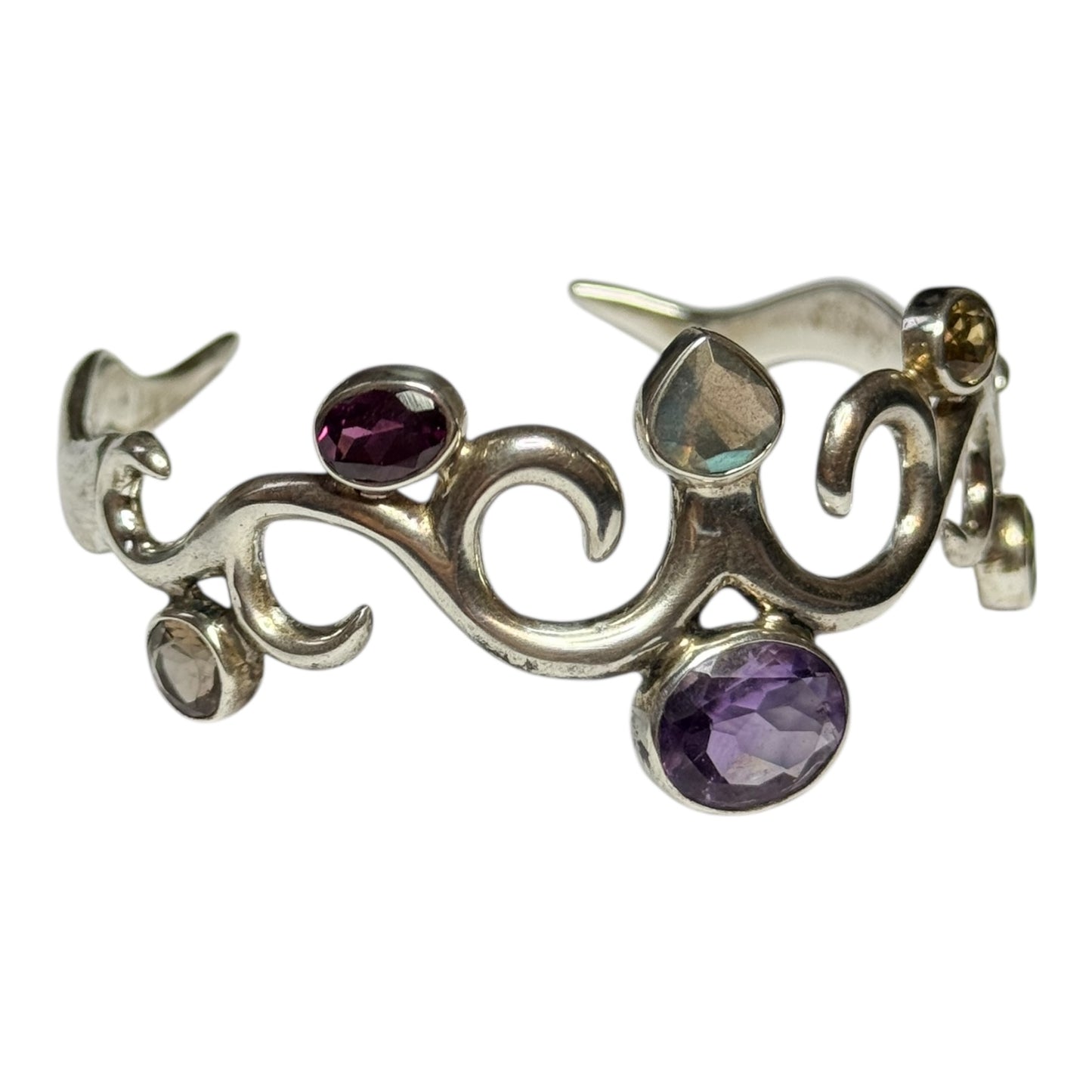 Arts & Craft Vintage Semi Precious Gem Silver Cuff