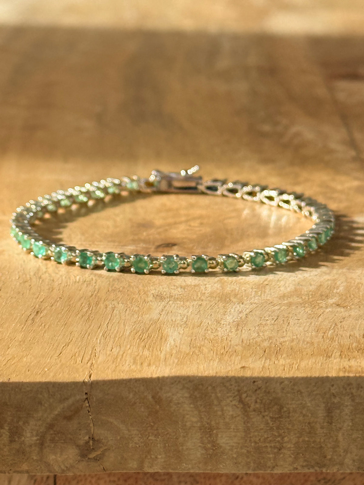 Vintage 3ct Emerald 925 Silver Tennis Bracelet 7 1/2" Hallmarked