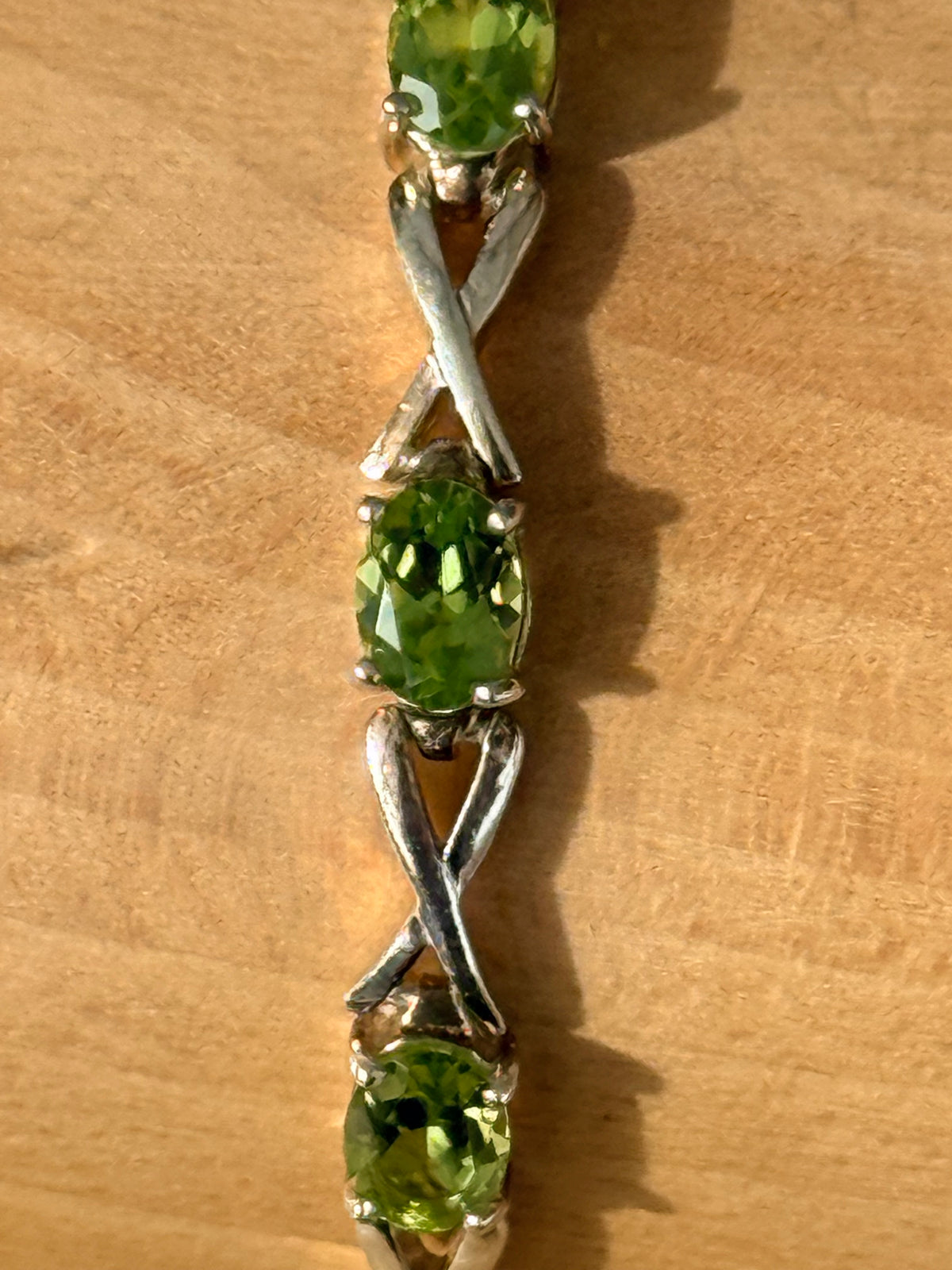 Gorgeous 8ct Peridot 925 Kiss Tennis Silver Bracelet 7 1/4"