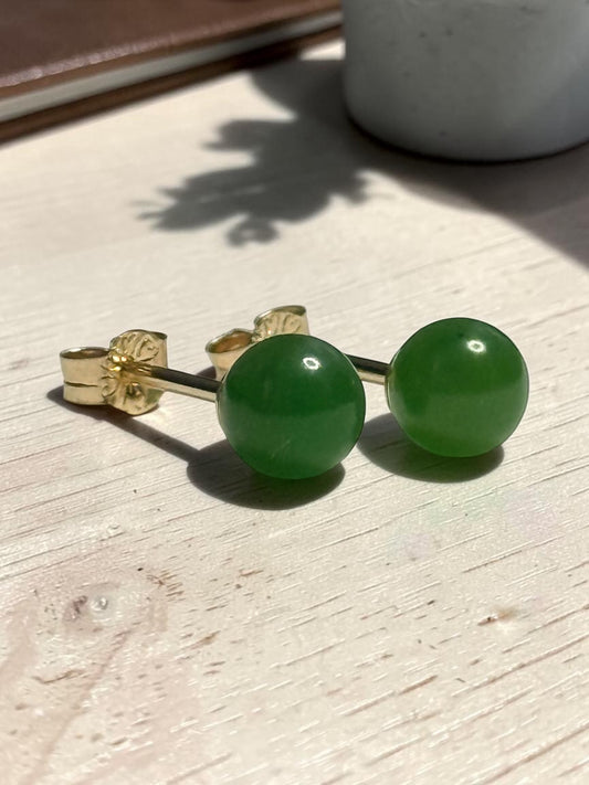 Genuine 5mm Scottish Green Agate 9ct Gold Earring Studs 1 Carat Approx
