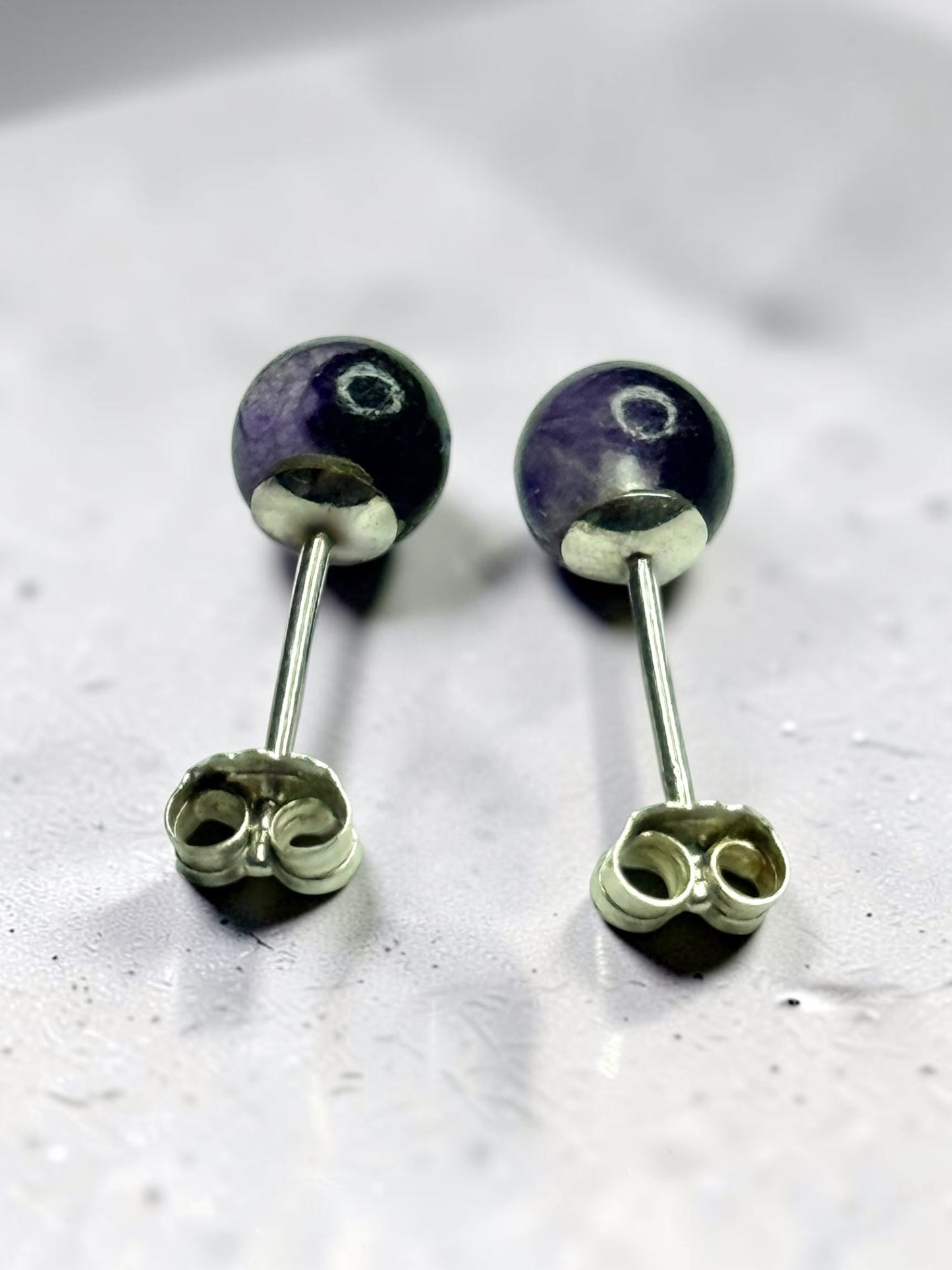Vintage 925 Blue John 6mm Globe Studs 925 Silver