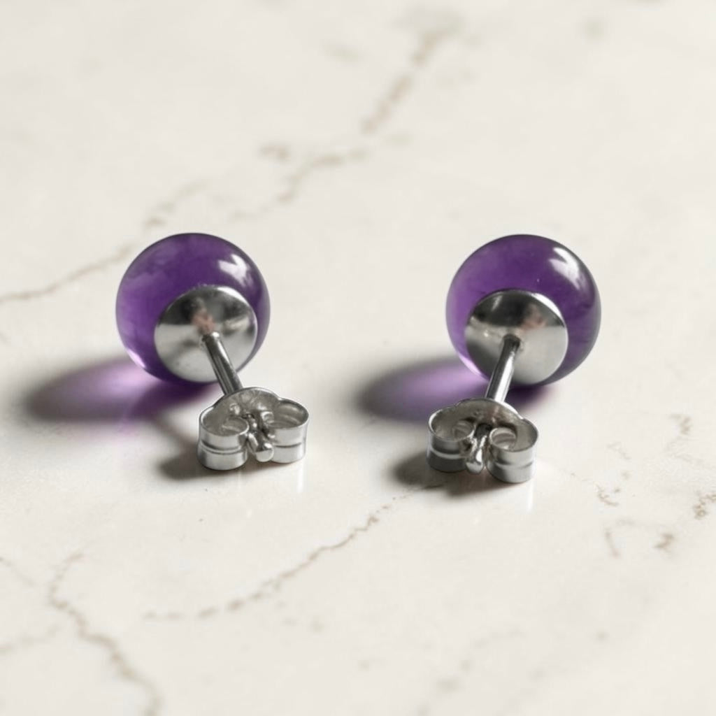 Genuine 6mm Amethyst 925 Silver Earring Studs 1 Carats