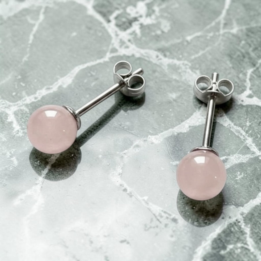 Genuine 5mm Rose Quartz 925 Silver Earring Studs 1 Carats