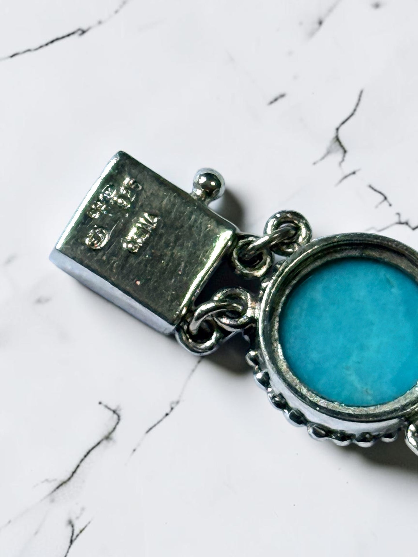 Stunning Hallmarked Vintage Turquoise & Blue Topaz Panel Bracelet Silver 925 7"