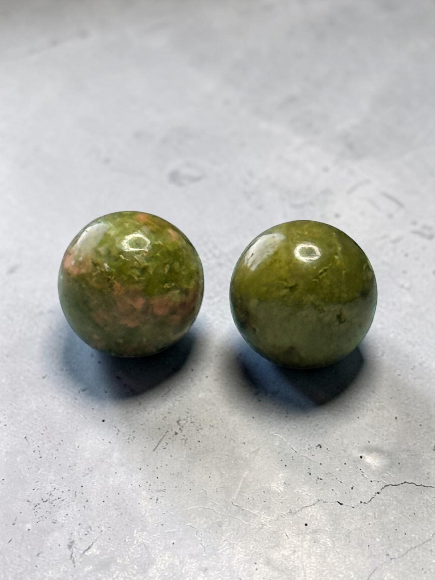 Unusual 5mm Unakite Globe 9k Gold Earrings
