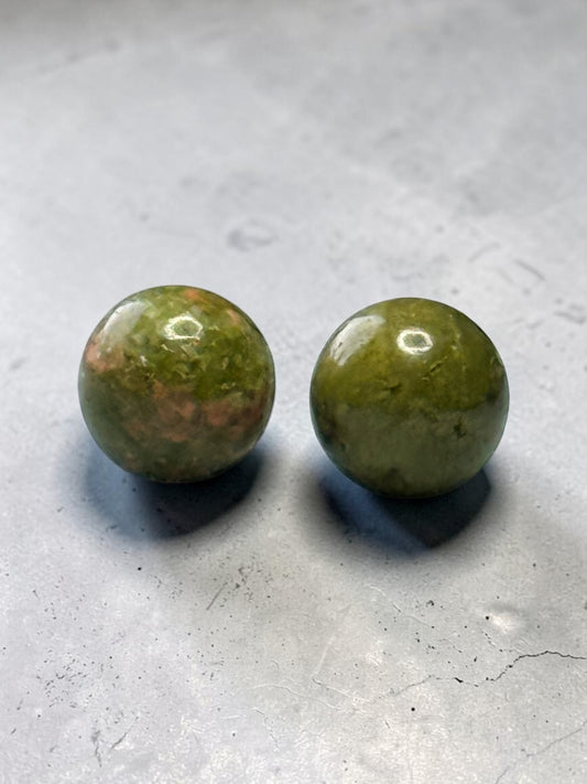 Unusual 5mm Unakite Globe 9k Gold Earrings
