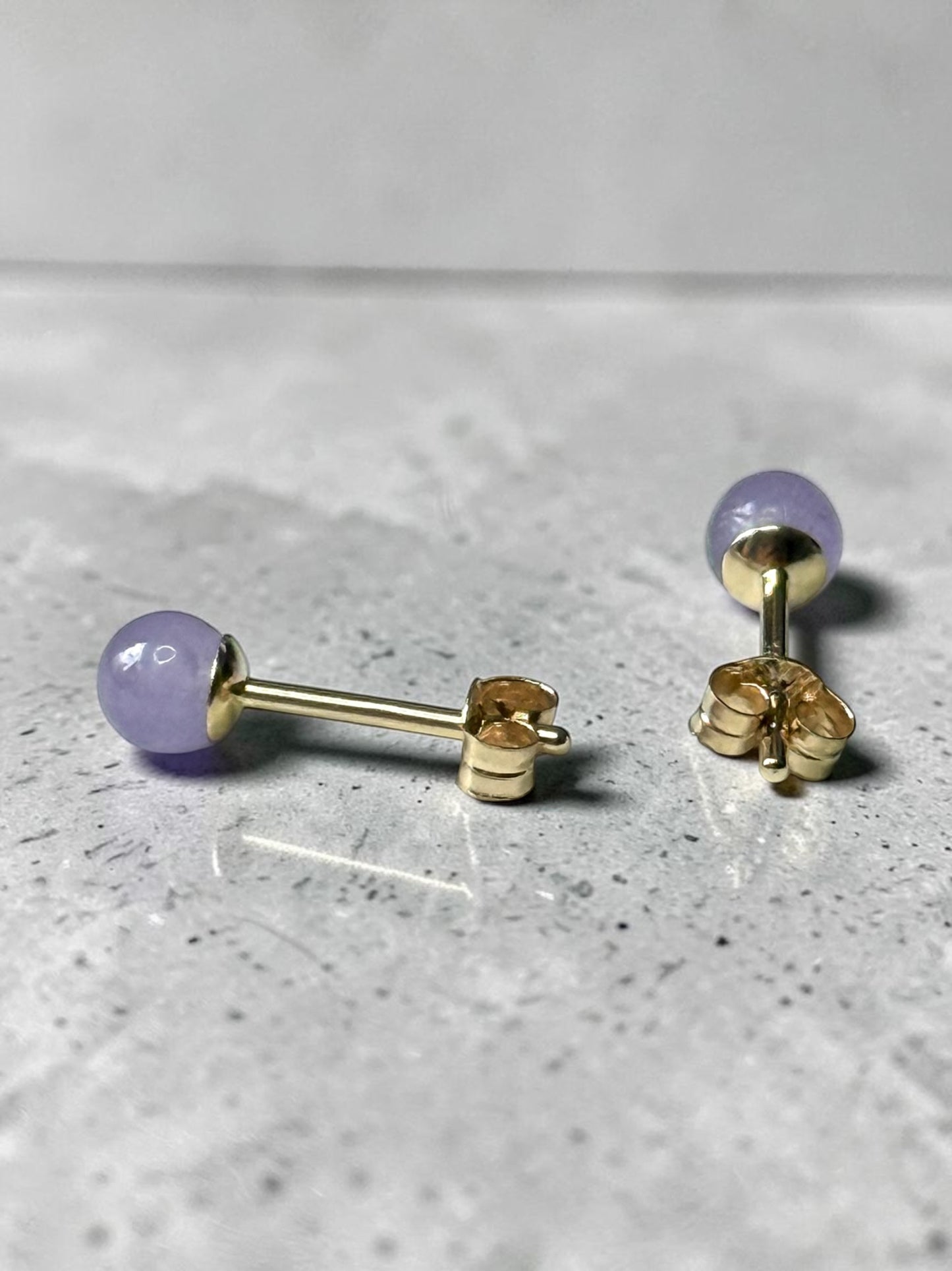Genuine 4mm Lavender Jade 9ct Gold Earring Studs 1/2 Carat Approx.