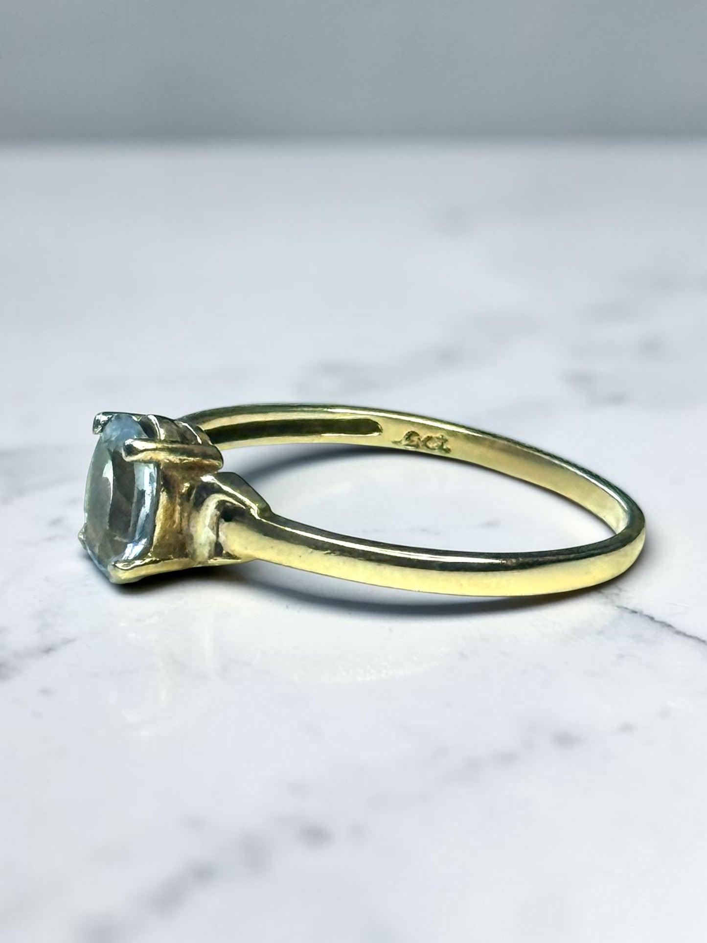 Vintage Aquamarine Solitaire 9ct Gold Ring Size L1/2