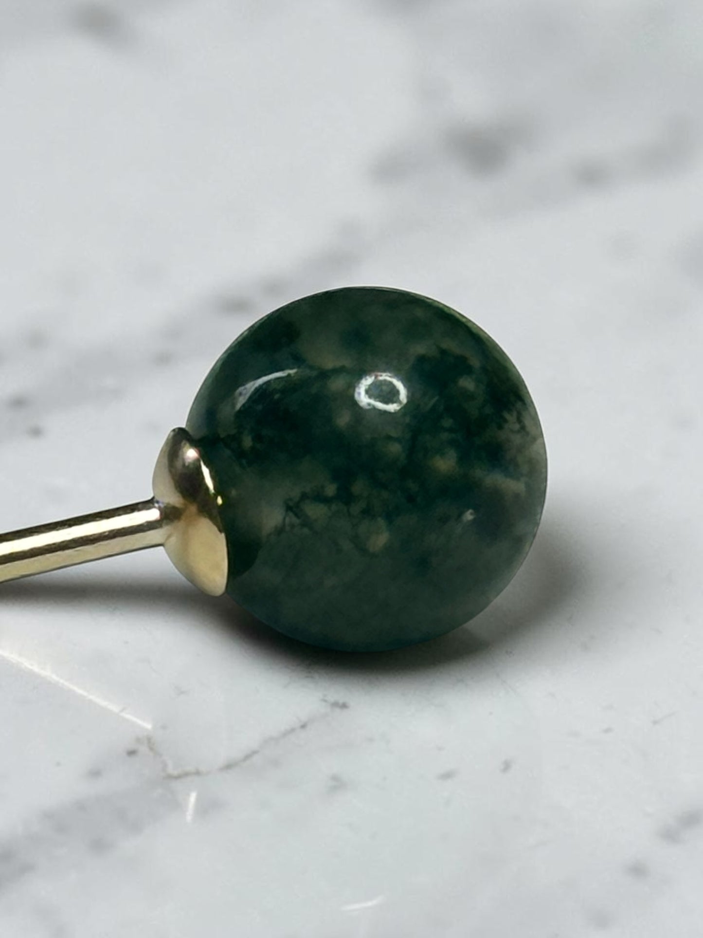Genuine 5mm Moss Agate Globe 9k Gold Earrings