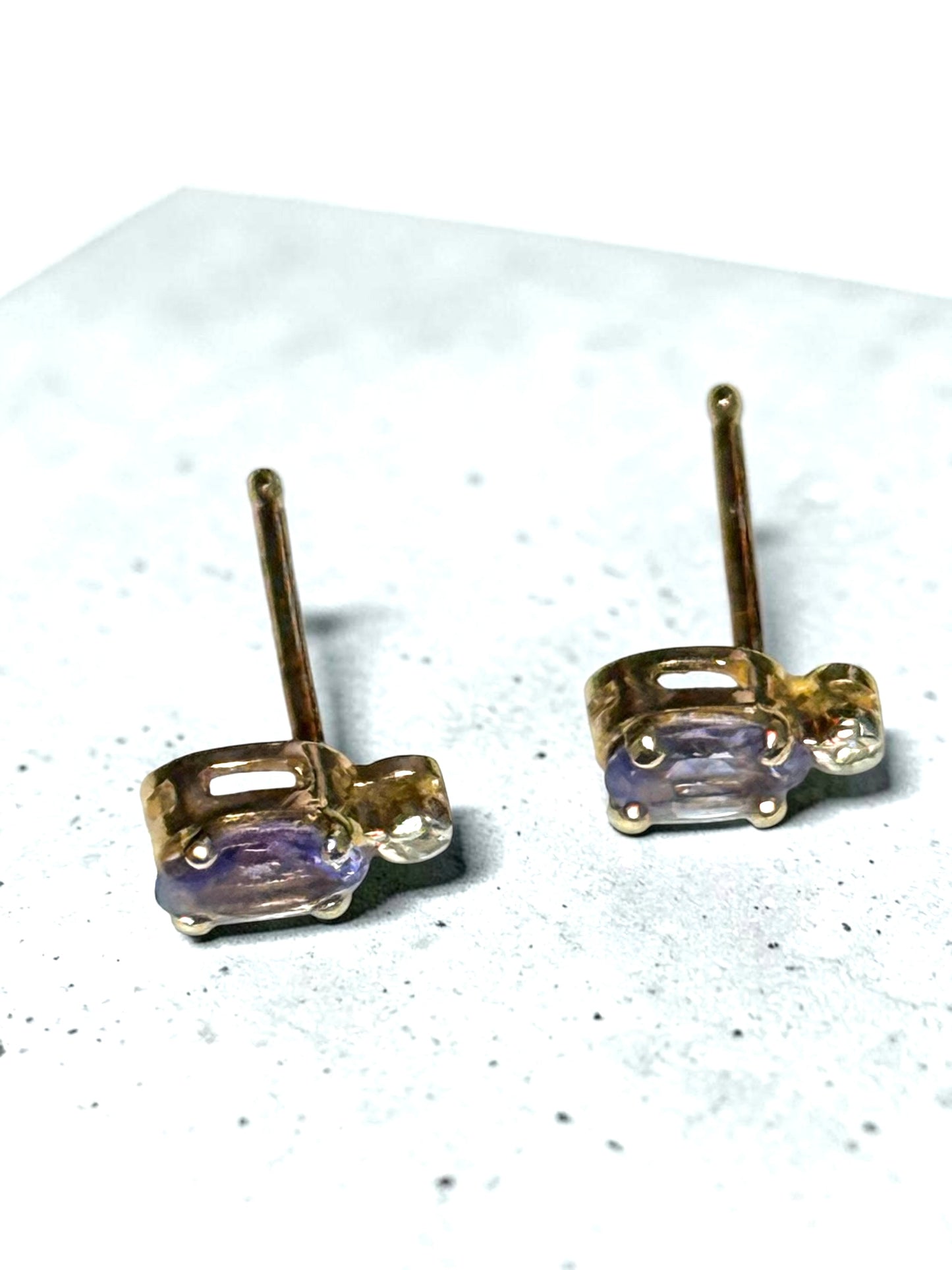Tanzanite & Diamond 10k Gold Stud Earrings