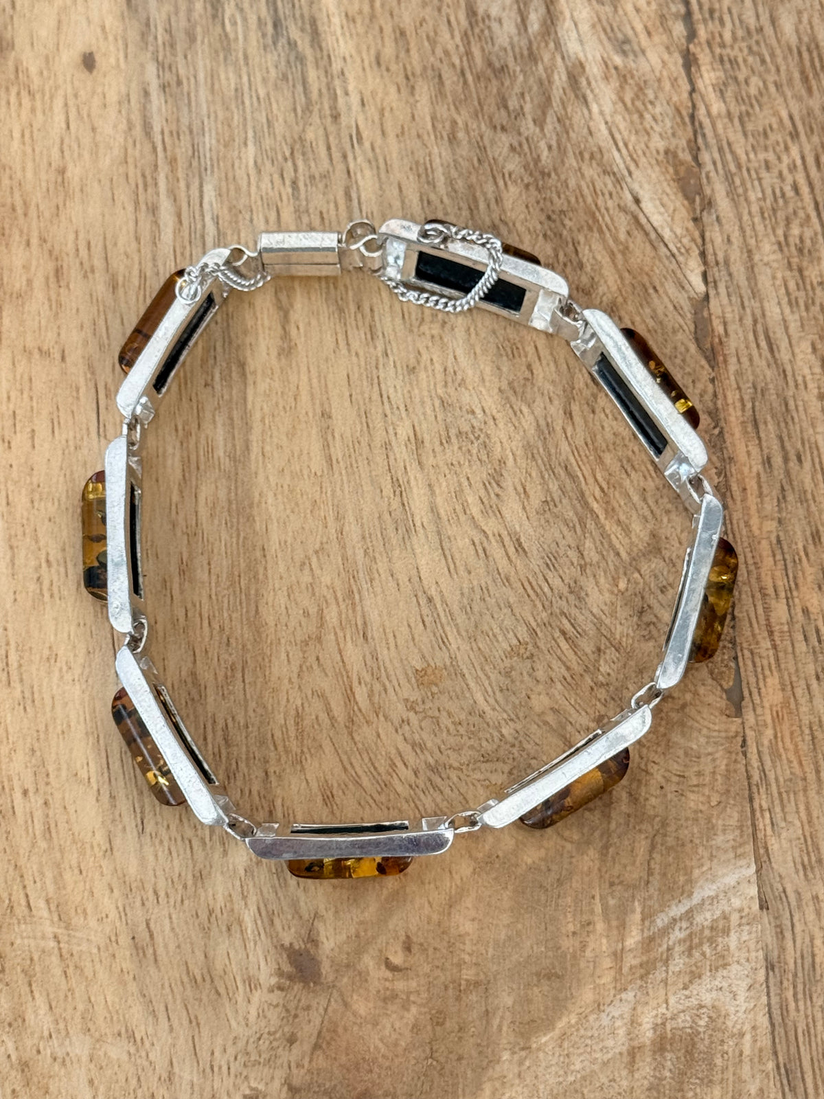 Quality Baltic Amber Panel 925 Silver Bracelet 8"