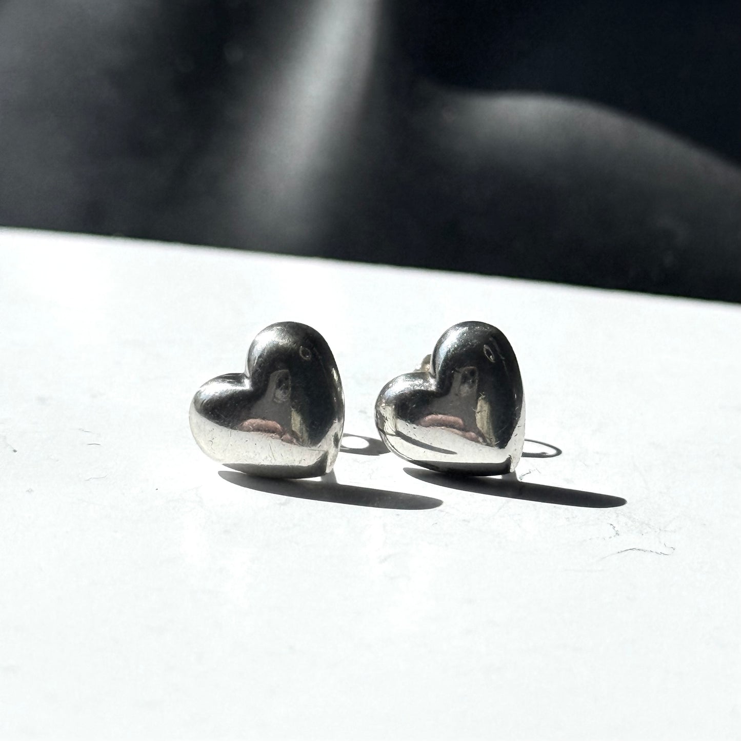 Tiffany & Co. RARE Puffed Heart Sterling Silver Stud Earrings