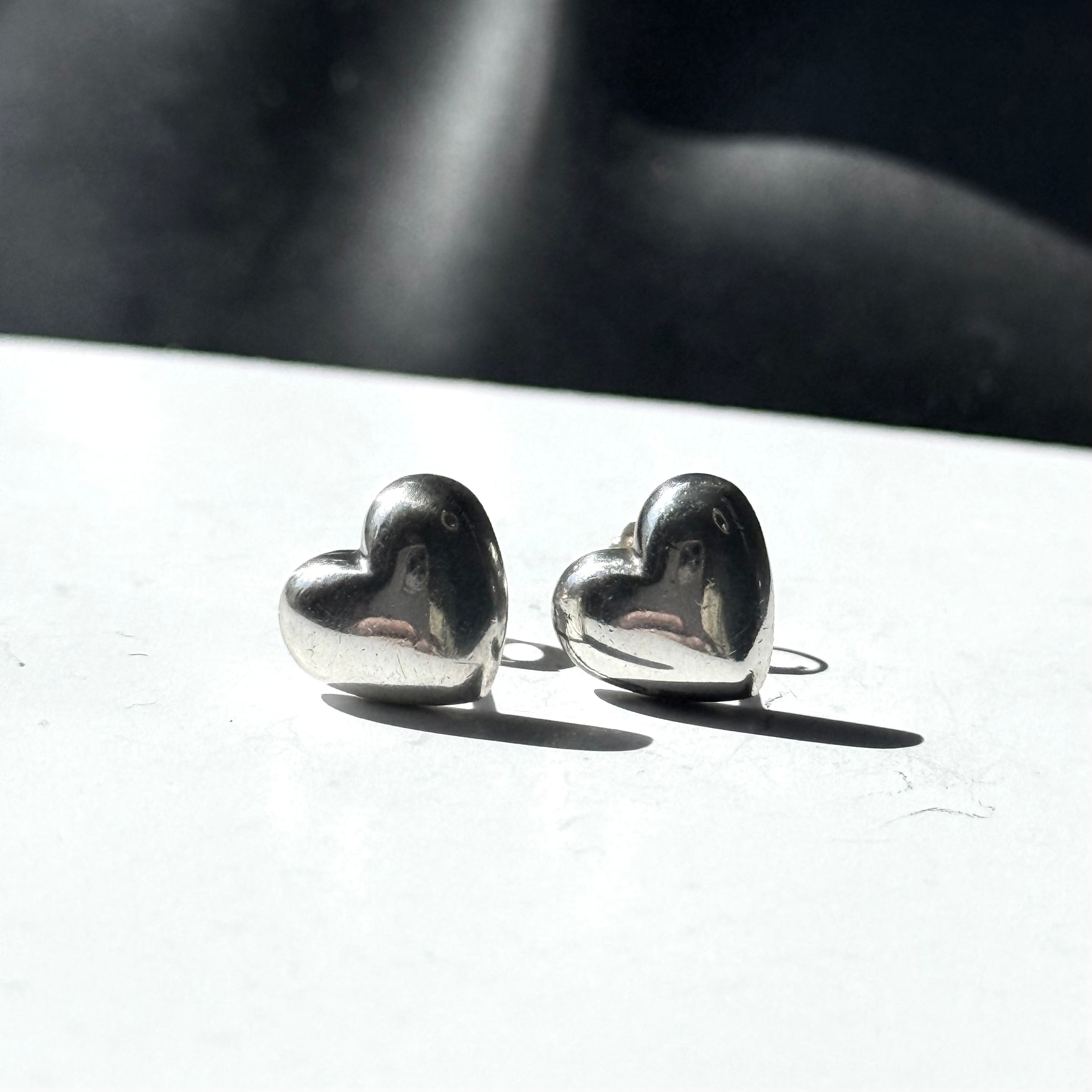 Tiffany & Co. RARE Puffed Heart Sterling Silver Stud Earrings