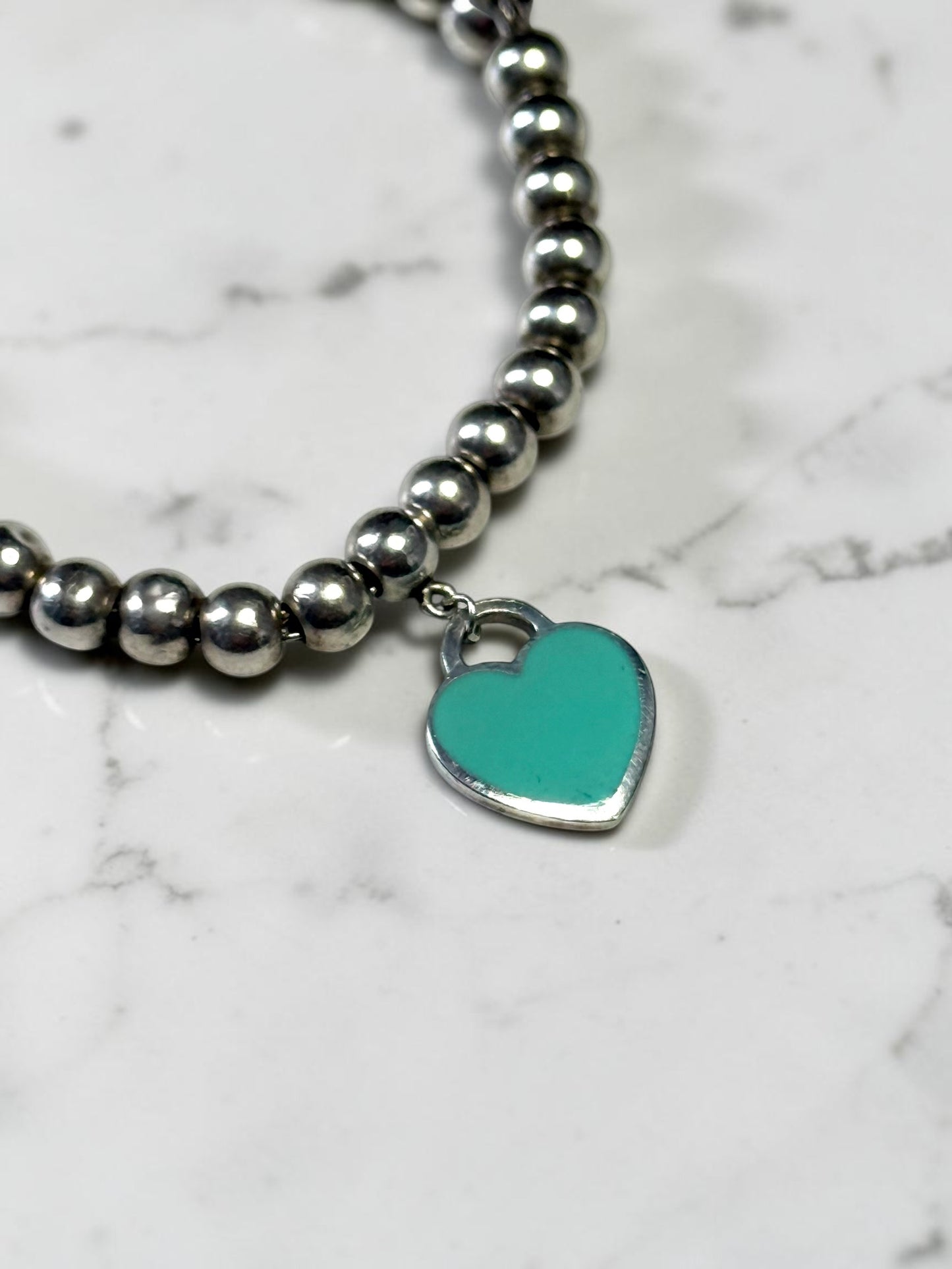 Tiffany & Co Silver Small Bead Blue Return To Tiffany Bracelet 7"