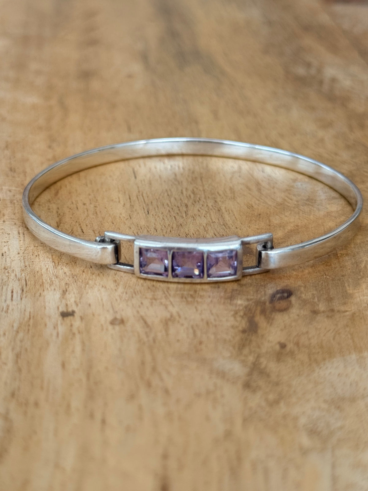 Quality Vintage Hallmarked Amethyst Hinged 925 Silver Bracelet 7" Kit Heath
