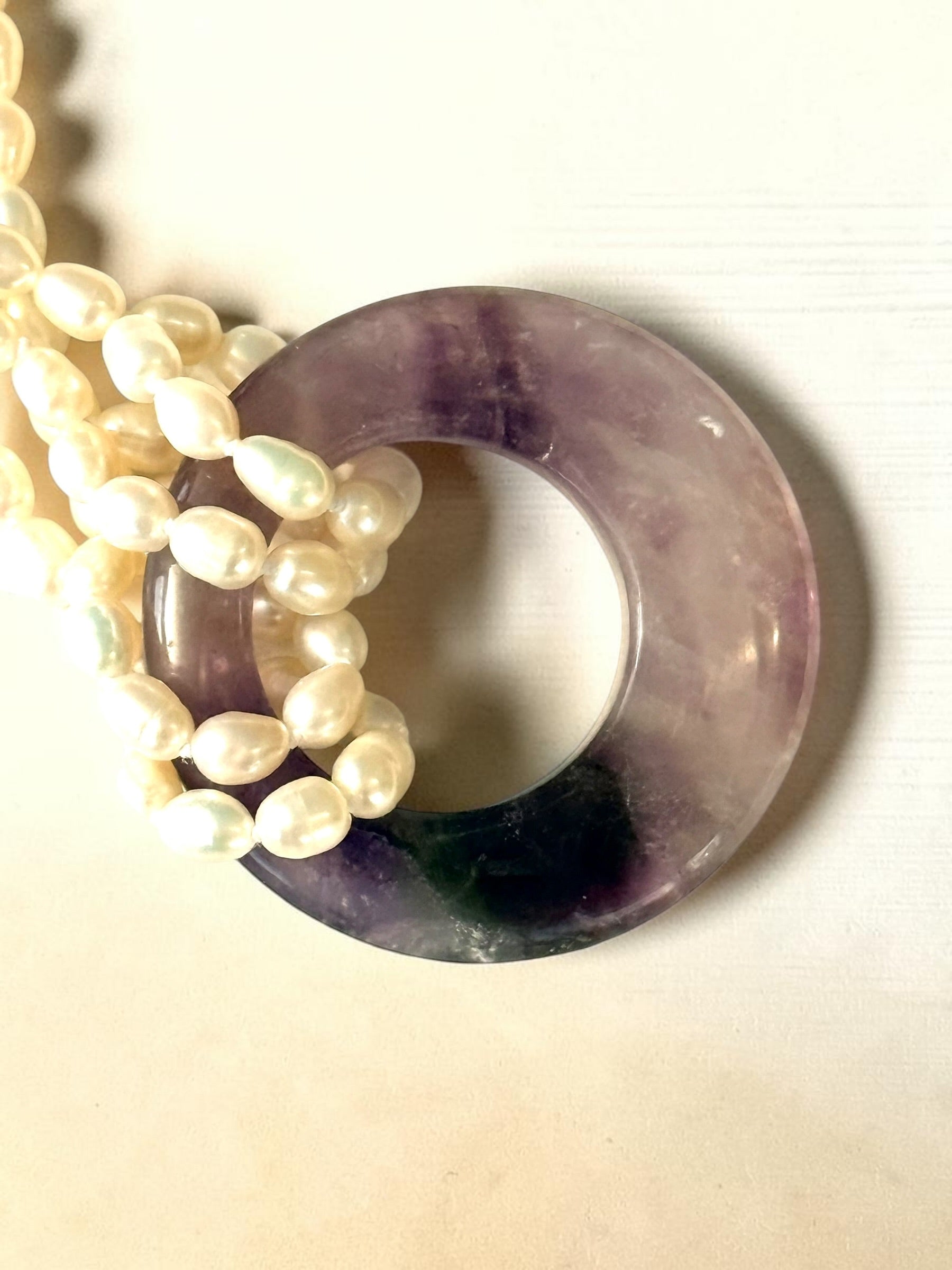 Multi Strand Cultured Pearl And Polished Amethyst Necklace