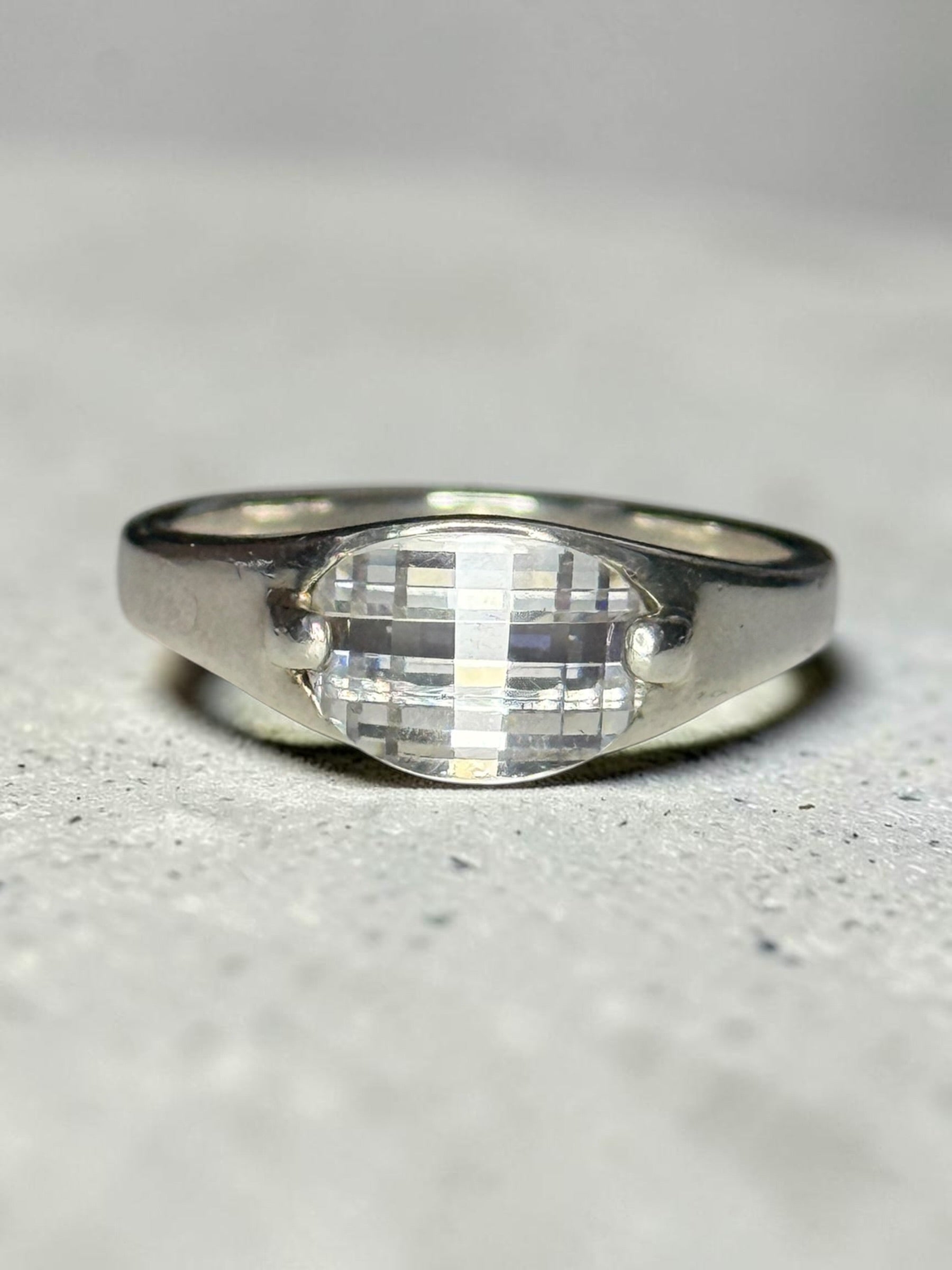 Vintage Unusual Cut Rock Crystal Silver Ring Size Q 1/2