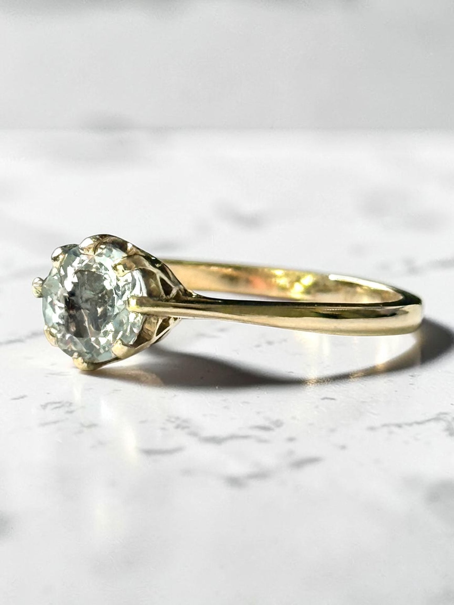 Dazzling Vintage 0.84ct Aquamarine Solitaire 9k Gold Ring Size O 1/2