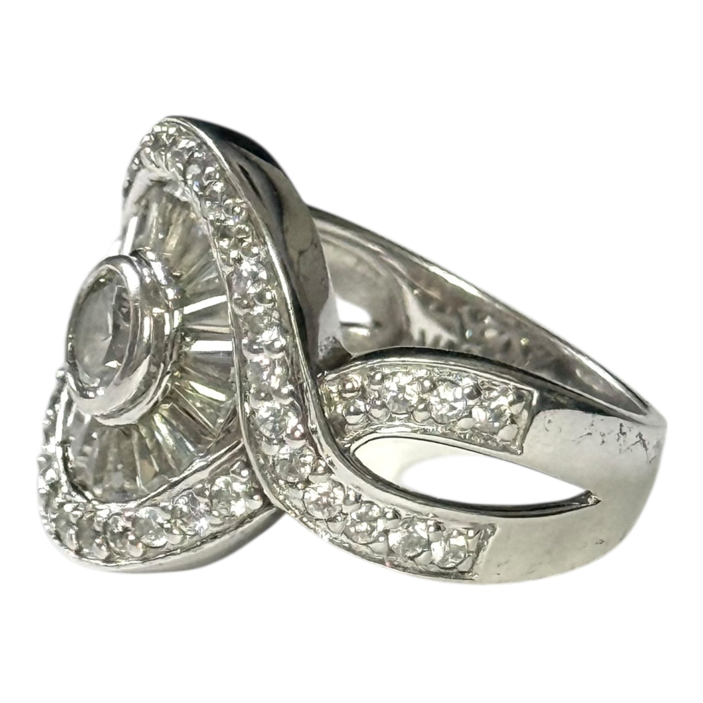 Preloved 2012 QVC Multi Stone CZ  Statement Gem Silver Ring Size O