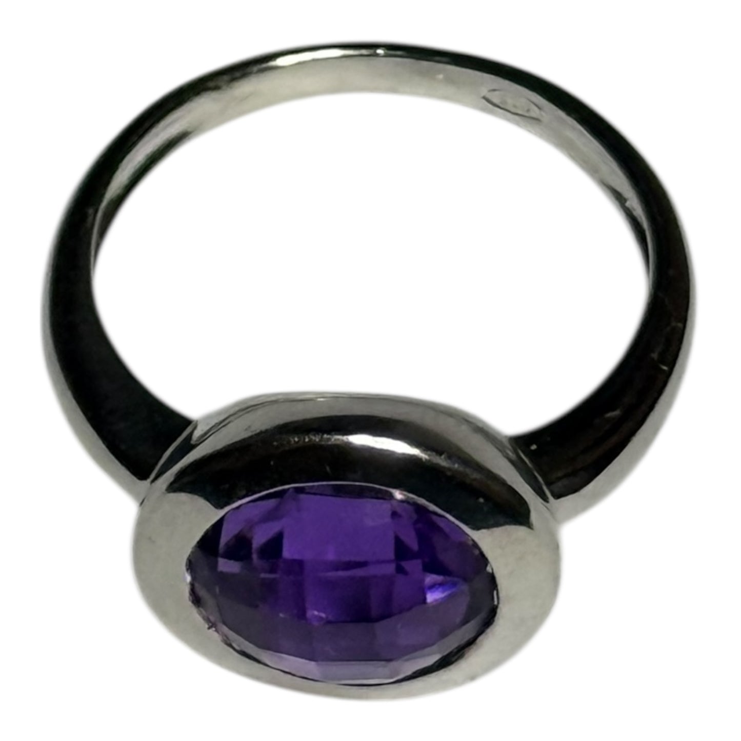 Amethyst Checkerboard Cut New Silver Ring Size P