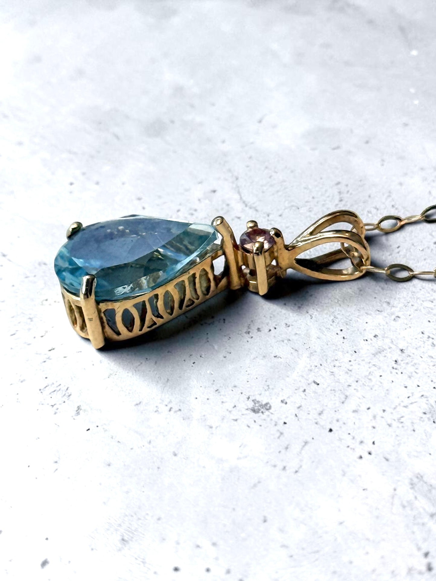 Pink & Blue Topaz 9K Pendant & Chain Hallmarked