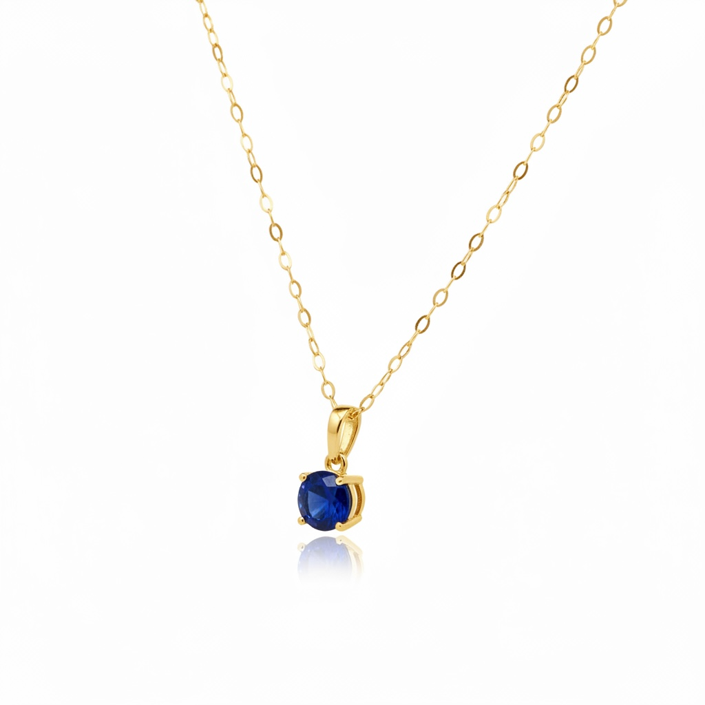 New AAA Sapphire 9ct Gold Pendant & 18" 9ct Gold Chain