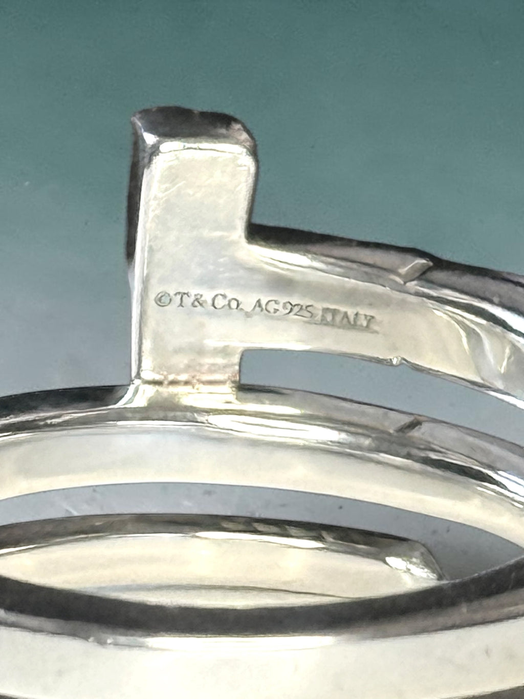 Rarely Available Tiffany & Co. Rare Sterling Silver T Square Wrap Ring size K