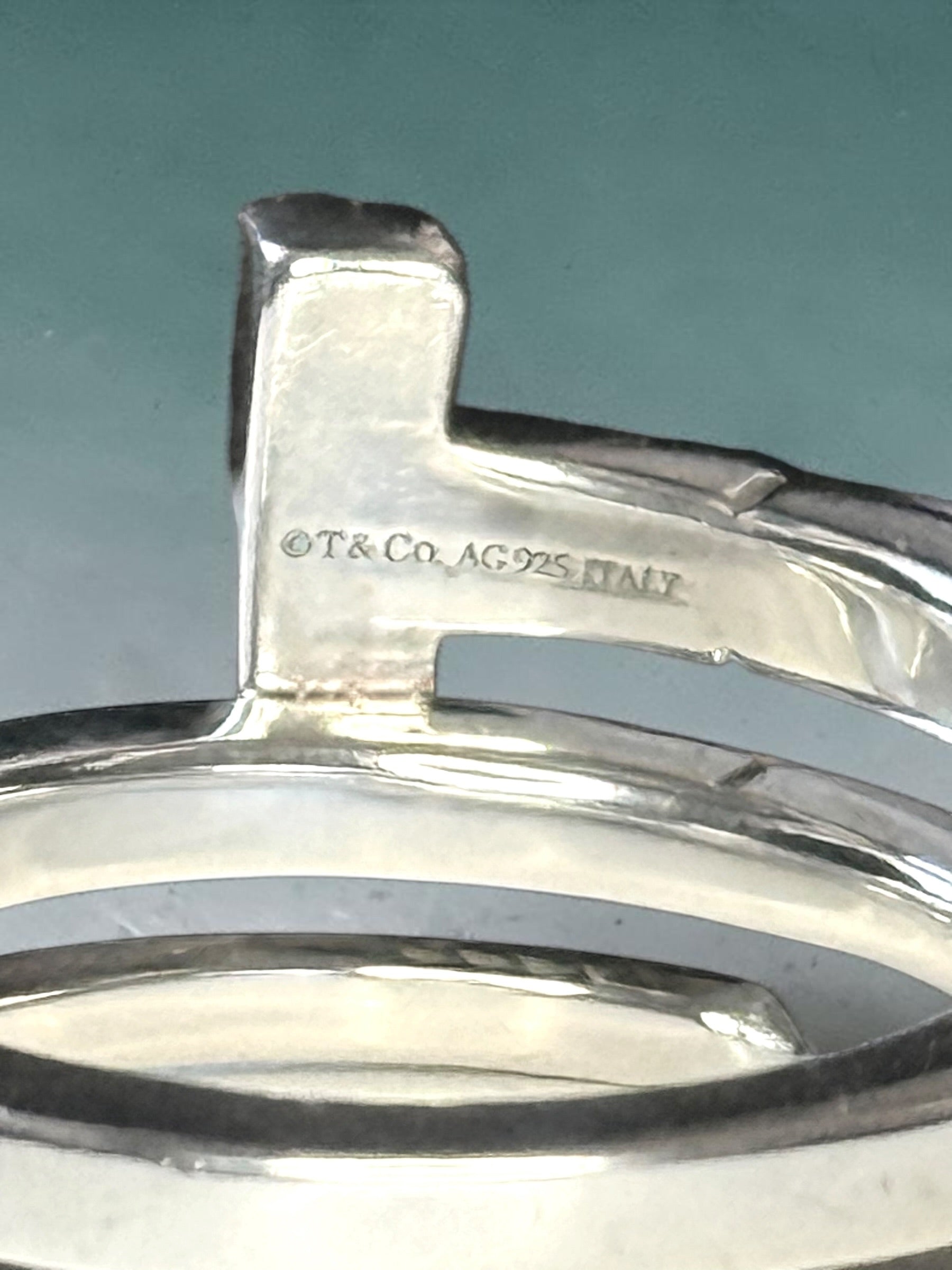 Rarely Available Tiffany & Co. Rare Sterling Silver T Square Wrap Ring size K