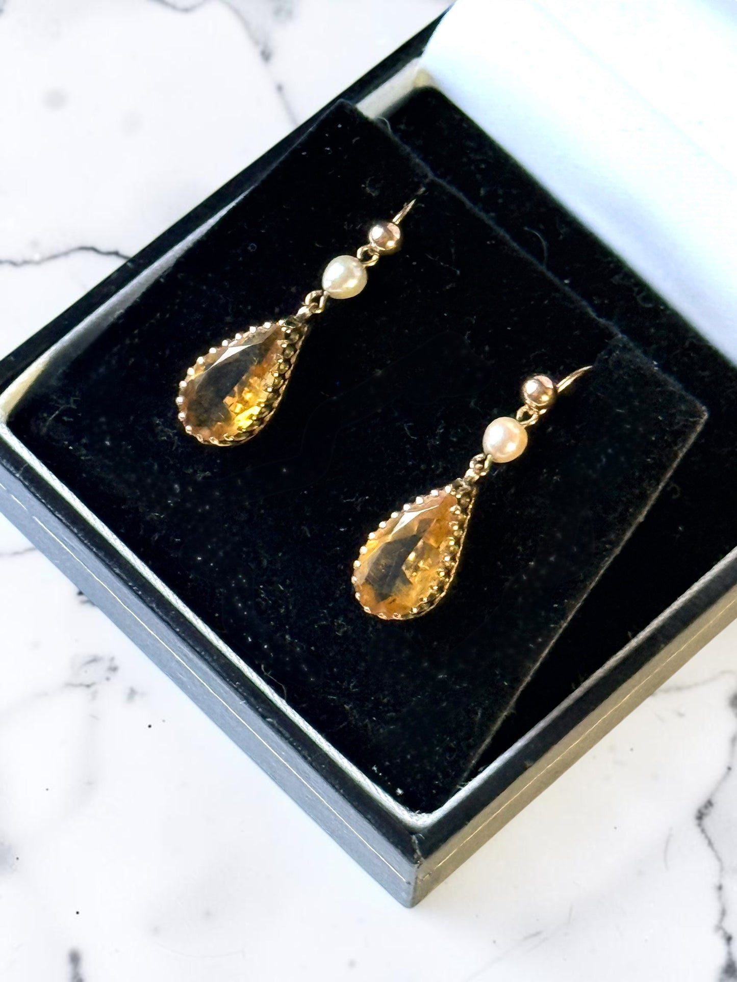 Gorgeous Citrine & Pearl Drop 9k Gold Earrings